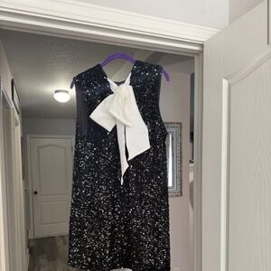 H&M Black Sequin Dress with White Bow